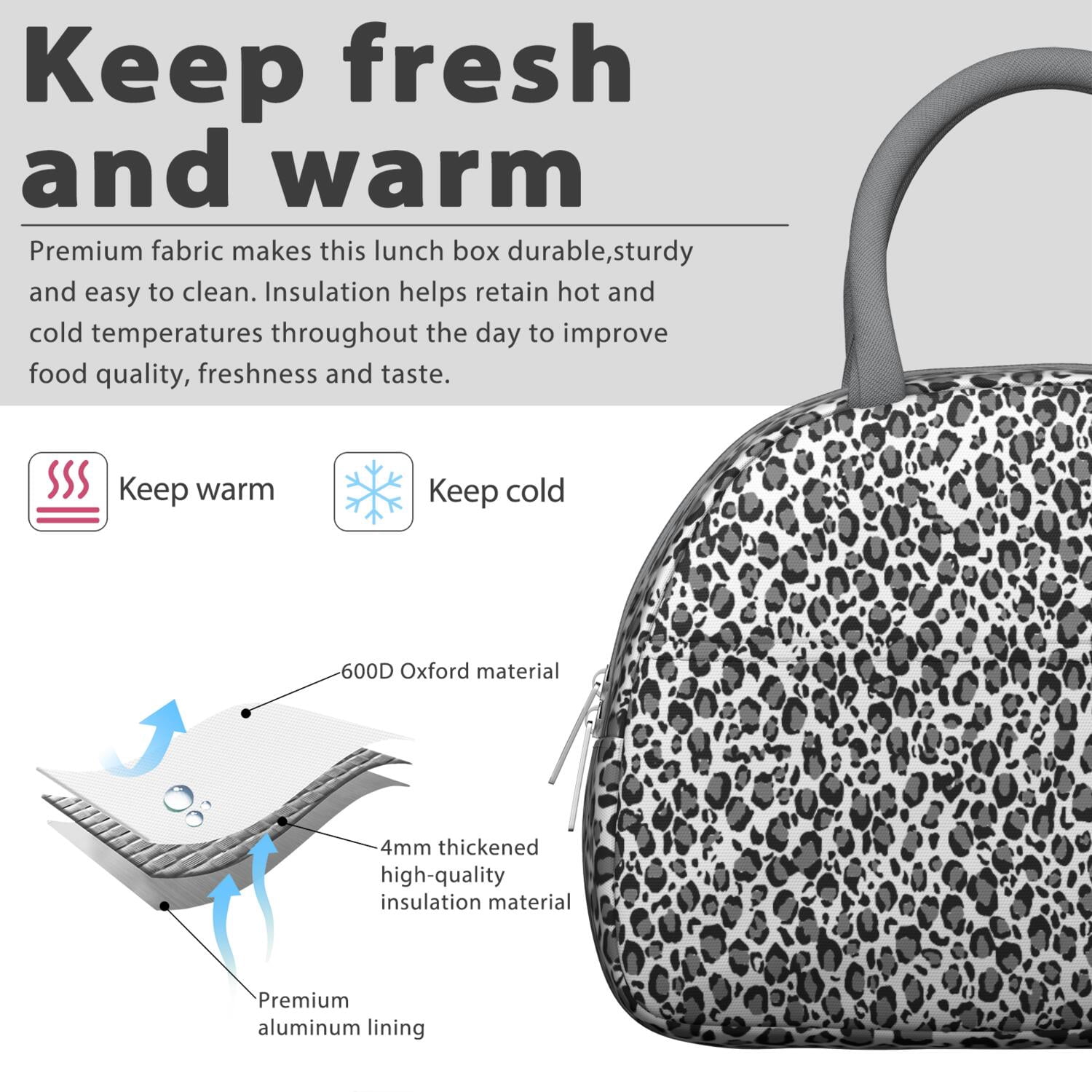 Leopard Print Lunch Bag for Women – Stylish Animal Pattern Tote with Spots and Glitter Details, Insulated & Leakproof, Fashion Lunch Box for Work or School