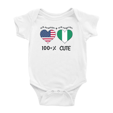 

50% Nigerian + 50% American = 100+% Cute Baby Romper Bodysuit For Boy Girl (White 12-18 Months)