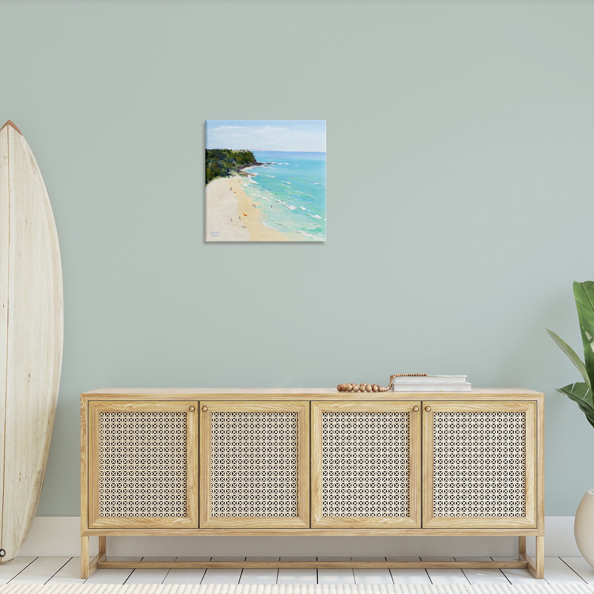 Stupell Industries Aerial Beachgoers Painting Landscape Painting Gallery Wrapped Canvas Art Print Wall Art, 24 x 24