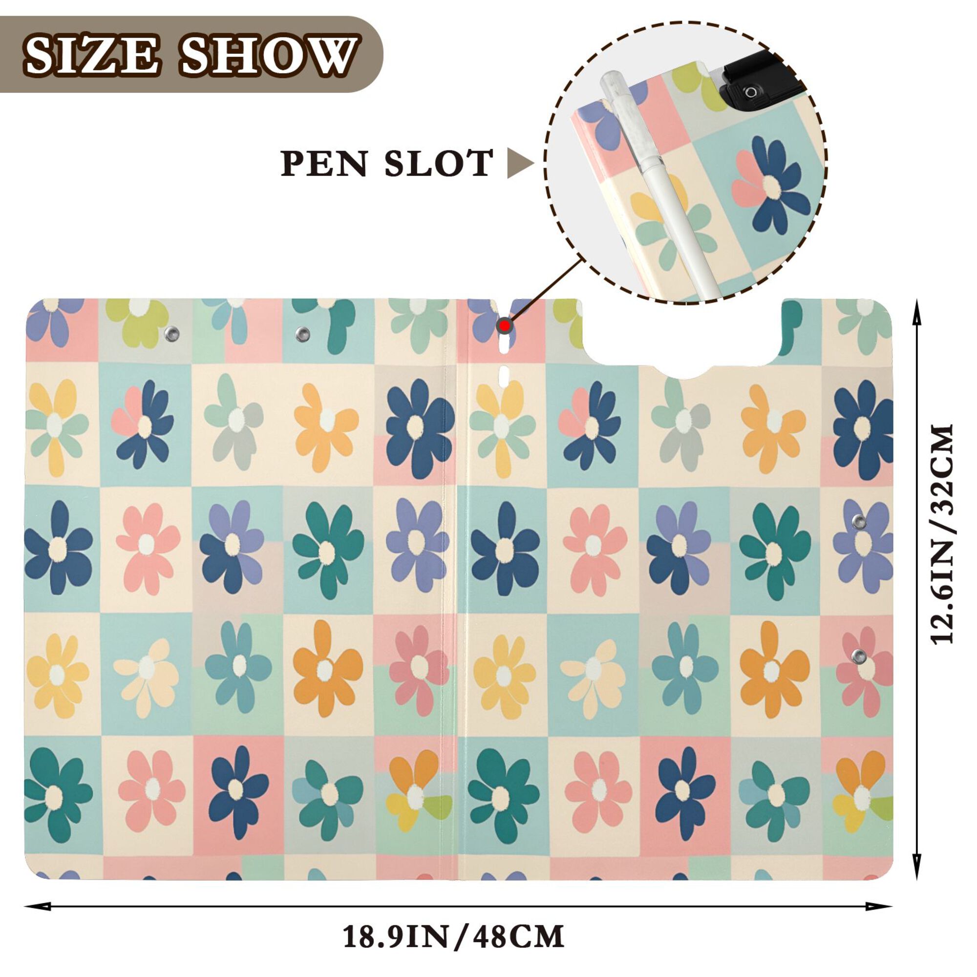 FORMRS A4 Clipboard Folder with Pen Holder Horizontal Foldable School Office Binder, Green Floral