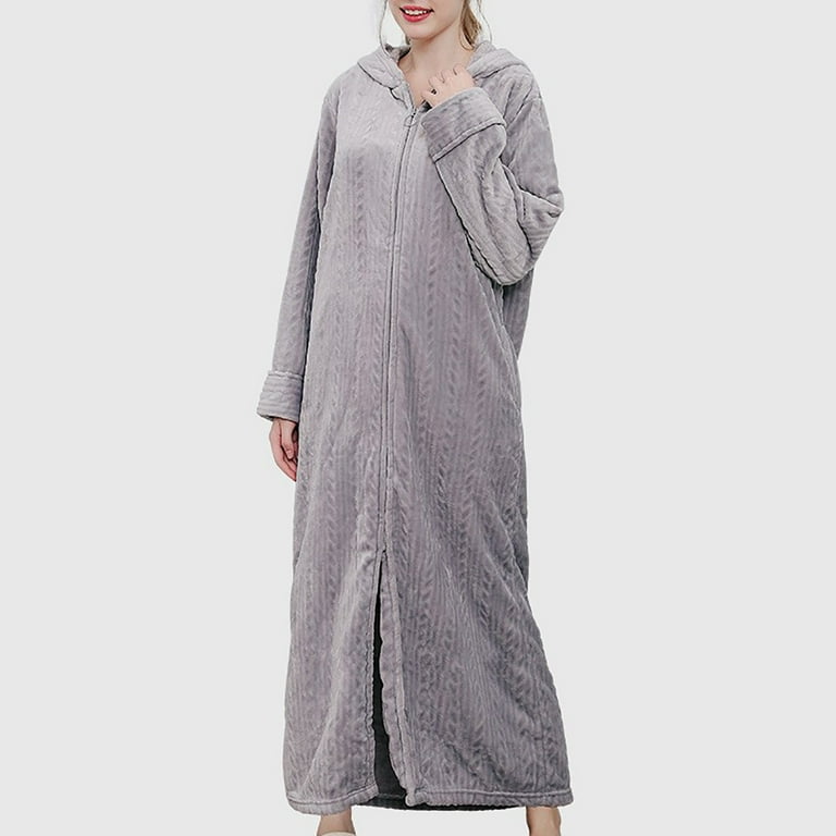 Llywey s Women's Plus Size Dresses Flannel Nightgown, Home Color Long Dress, Extended Hooded Nightgown, Hooded Dress New formal Dresses Gray M, Size:
