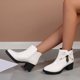thumbnail image 5 of NECHOLOGY Botas Mujer Adulto Femenino Zapatos Botines mujer Botas gruesas de tacón con cremallera lateral y de cabeza redonda de cuero sólido a la para mujer (Beige, 7.5), 5 of 7