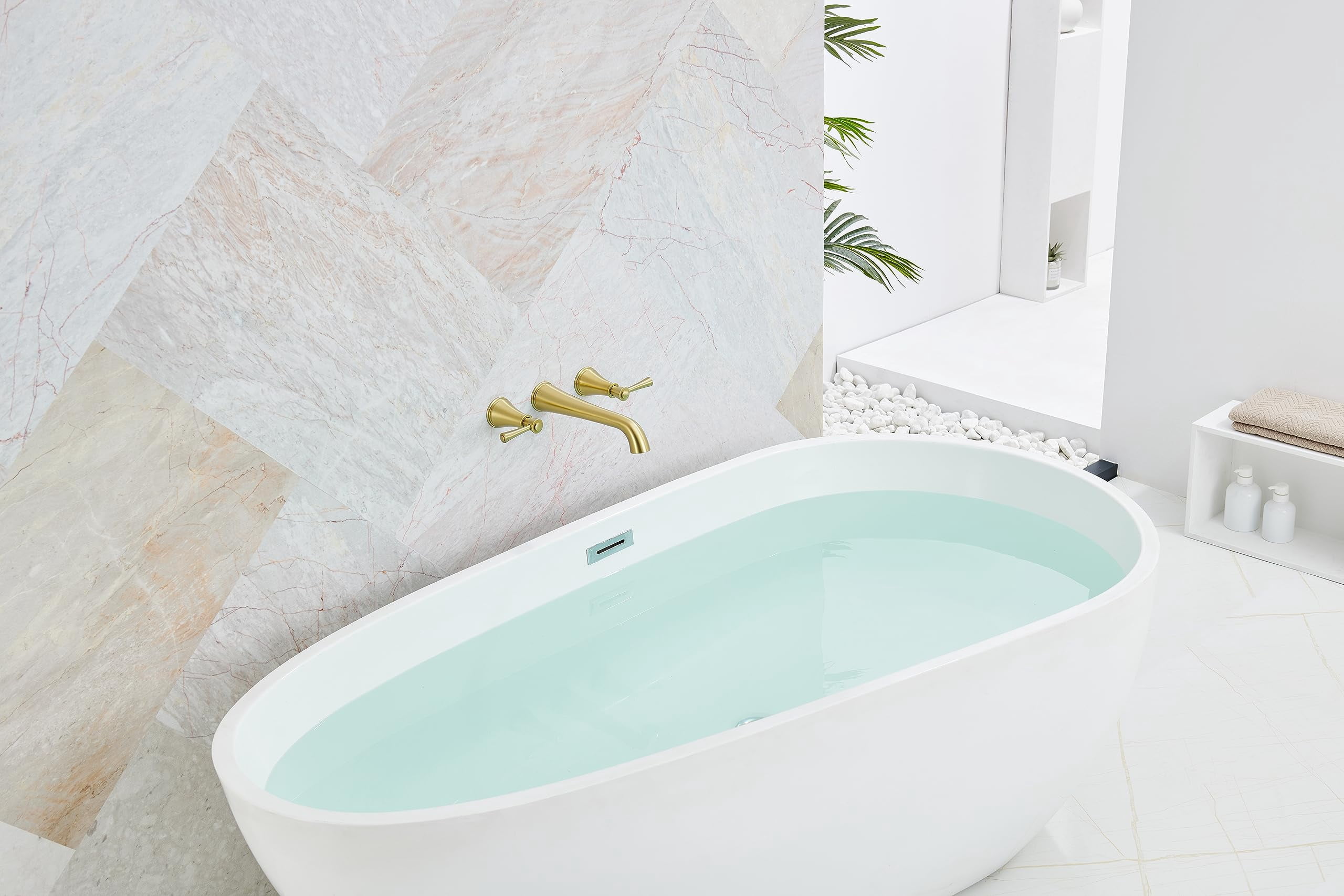 Wall Mount Bathtub Faucet Brushed Gold Solid Brass Extra-Long 10.5" Spout Reach