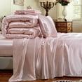 thumbnail image 5 of Satin Comforter Set King Beige Sheet Set Silk Like Bedding Set Silky Bed in a Bag 8 Pcs Pinch Pleat Bed Set Home Decor Luxury Hotel Silky Ruffle Comforters with 1 Cushion Cover, 5 of 11