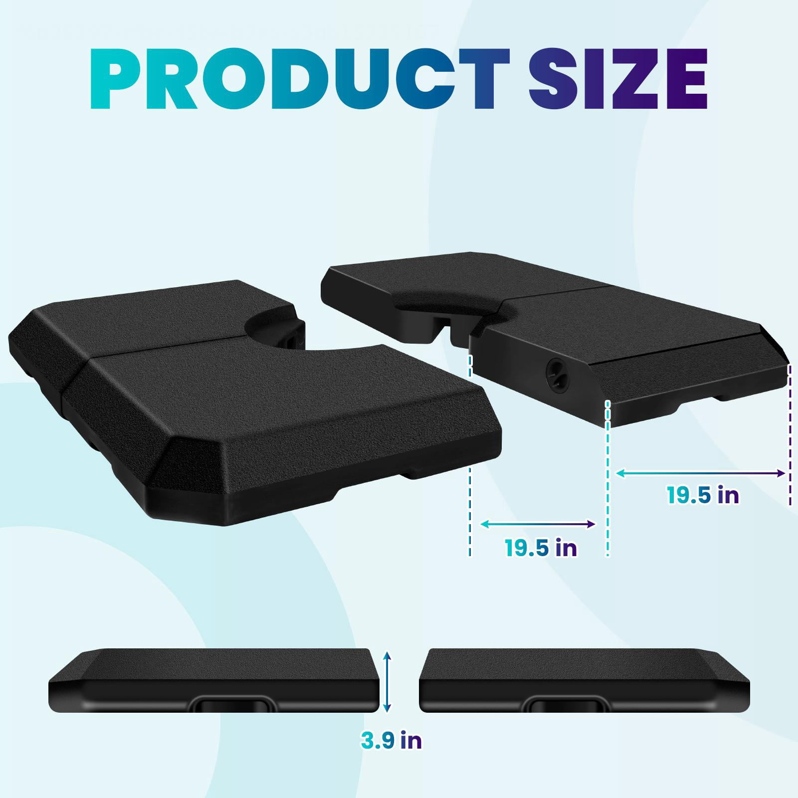 Muweixin Heavy Duty Square Cantilever Umbrella Base Weight, 4-Piece Windproof Fillable HDPE Base, 317lbs Total Load Capacity Non-Slip Stabilizer for 8'-10' Offset Patio Outdoor Umbrella