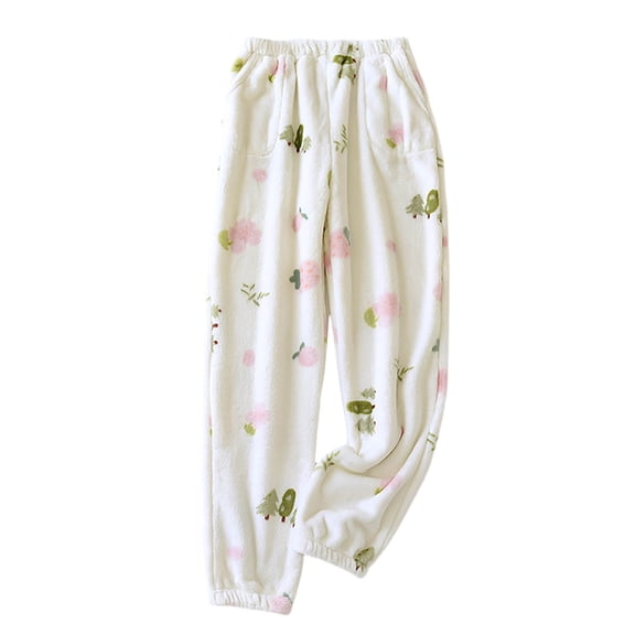 Nafuu Ladies Thermal Underwear Pants Dots Fall Winter Coral Flannel Plus Size Warm Straight Down Trousers Home‌ Leisure Home‌ Long Johns