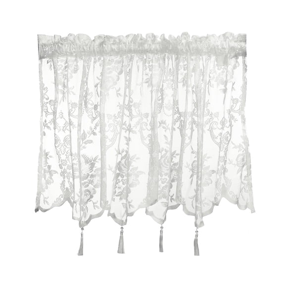 Uxcell Window Valance, 55.1x24 Inch Lace Sheer Valance Curtains Floral Embroidery Small Short Light Filtering Sheer for Windows Bedroom Bathroom Living Room Kitchen, White