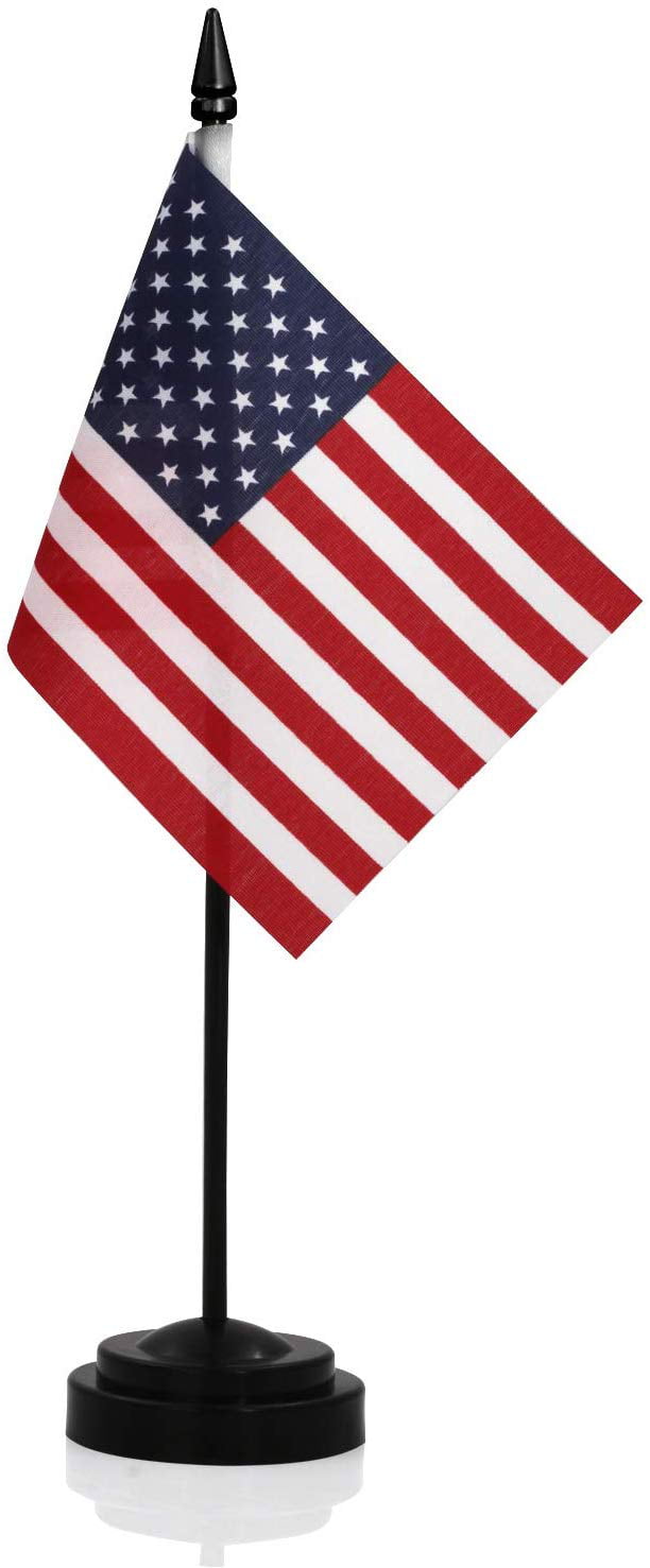 American 4"x6" Flag Full Black Staff Desk Set Table Stick Black Base U.S 