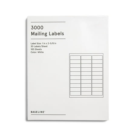 Baseline Laser/Inkjet Blank Address Labels, 1" x 2-5/8", White, 30 Labels/Sheet, 100 Sheets/Pack, 3000 Labels/pack 10 packs/box (BL58260)