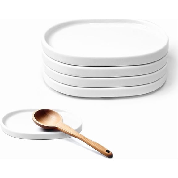 Ceramic Spoon Rest Set, 5.12 inch Kitchen Utensils Rest, Cooking Spoon Holder Set of 4 for Stove Top(White)
