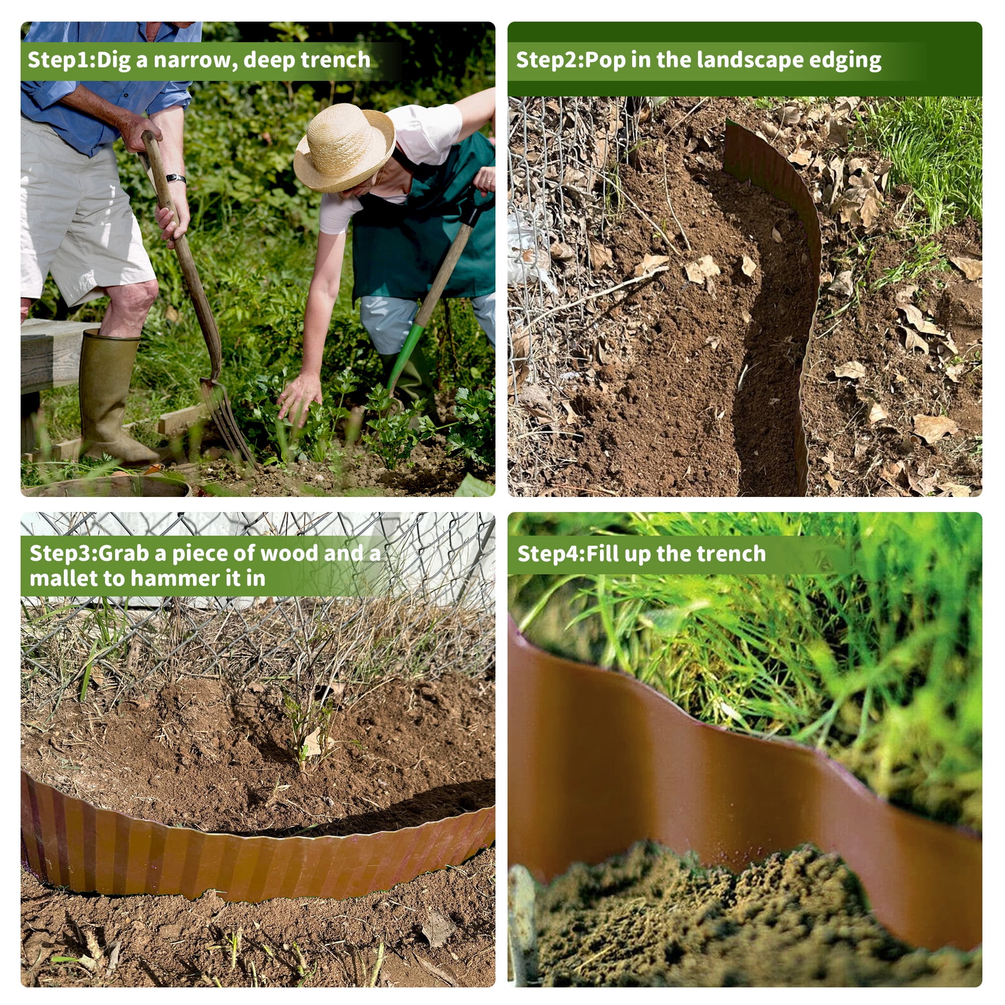 Vinci Metal Landscape Edging Border, 12 Inch x 20 FT Corrugated Steel Garden Edging with Rolled Safety Edges, Flexible Lawn & Flower Bed Edging for Yard, Multiple Sizes & Colors (Brown)