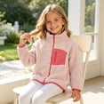 thumbnail image 4 of Girls Colorblock Fleece Jacket Full Zip Contrast Coat Soft Warm Winter Outerwear, 4 of 6