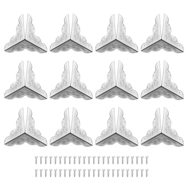 Uxcell 24 Pack Metal Box Corner Protectors 1"x1" Corner Decorative, Silver Tone