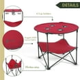 thumbnail image 2 of ARROWHEAD OUTDOOR 28” Portable Folding Table, 4 Cup Holders, No Sag Surface, Compact, Round, Carrying Case, Steel Frame, High-Grade 600D Canvas, Lower Storage Area, USA-Based Support (Burgundy Red), 2 of 16