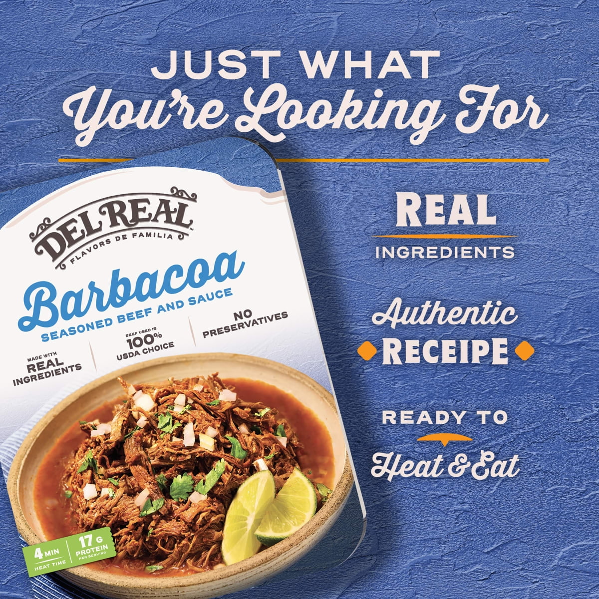 Del Real Foods Slow Cooked Beef Barbacoa, 15 oz (Cooked)
