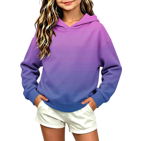 CYRBOKO Pullover Hoodies for Girls Size 10-12, Warm Casual Gradient Long Sleeve Fall Winter Top Navy