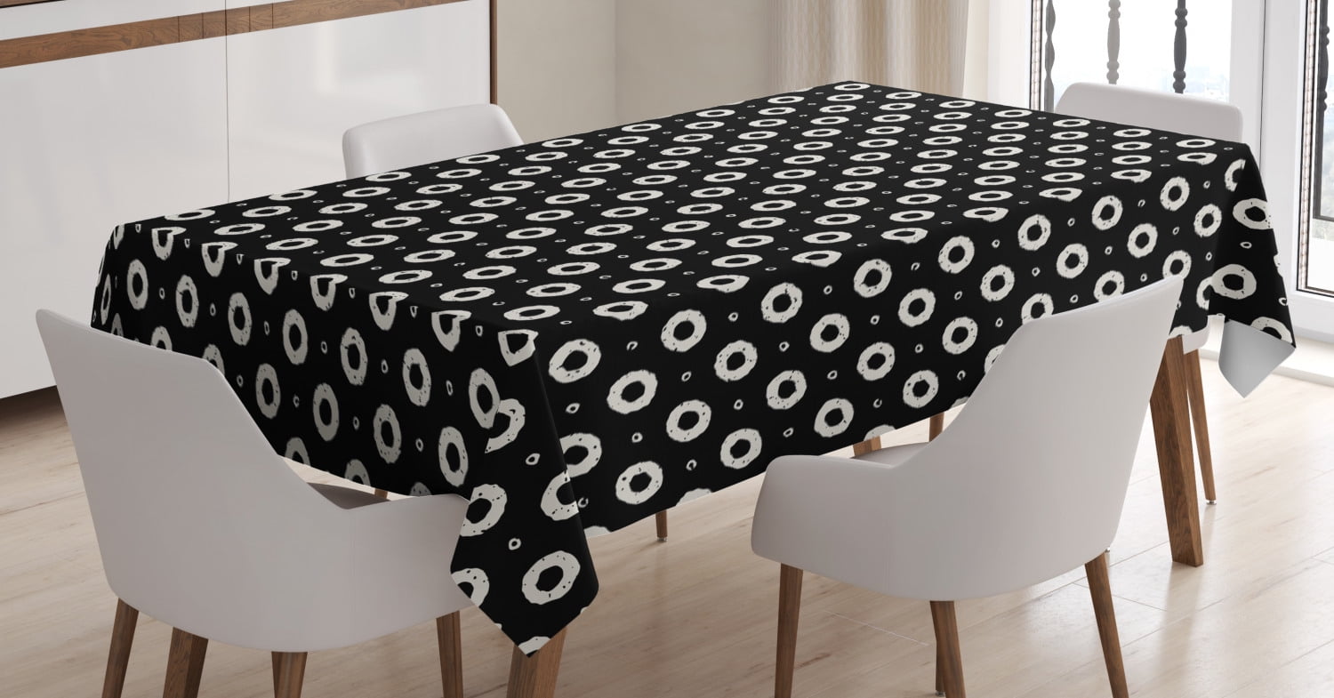 Black and White Tablecloth, Hand Paint Style Small and Big Geometric ...