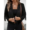 thumbnail image 5 of Women'S Faux Suede Leather Tassel Jackets with Lining Cropped Fringe Coats Fall Fashion Must Haves Black S, 5 of 9