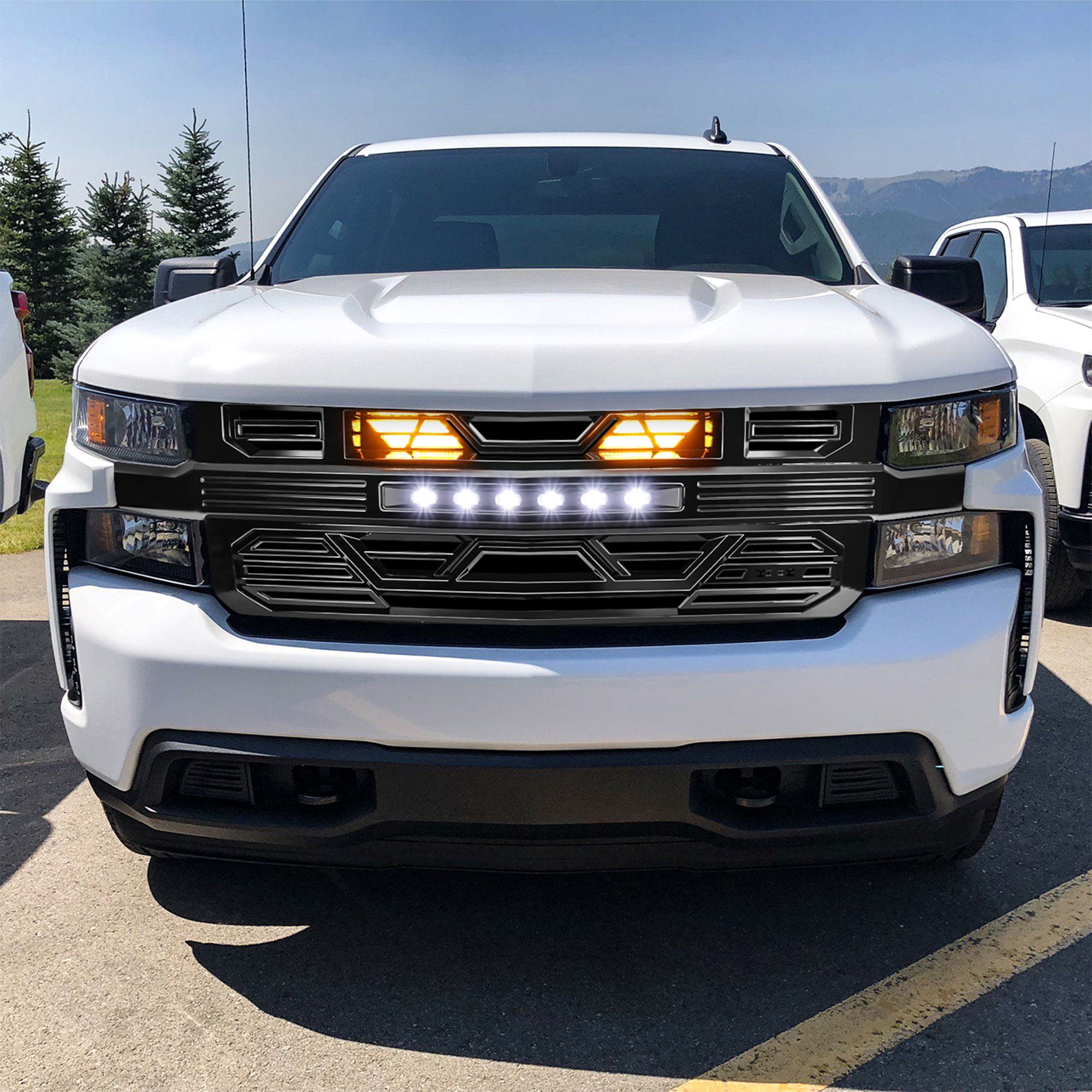 AMERICAN MODIFIED Grille w/LED for 19-21 Chevy Silverado 1500, Glossy Black