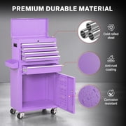 5-Drawer Tool Chest on Wheels, 2 In 1 Rolling Tool Storage Cabinet, Tool Organizer for Garage, Workshop, Warehouse & Repair Shop, Purple