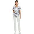 thumbnail image 5 of Womens Cute Print V-Neck Scrubs Set, Medical Nursing Tops with Pocket Scrubs Jogger Pants, 5 of 6