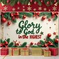 thumbnail image 2 of Christmas Theme Christmas Banner Religious Religious Banner Green Lettering Red Ornaments Glory to God Banner for Christmas Party Church Service Religious Gathering, 2 of 7