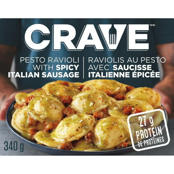 CRAVE Pesto Ravioli with Spicy Italian Sausage, 340g