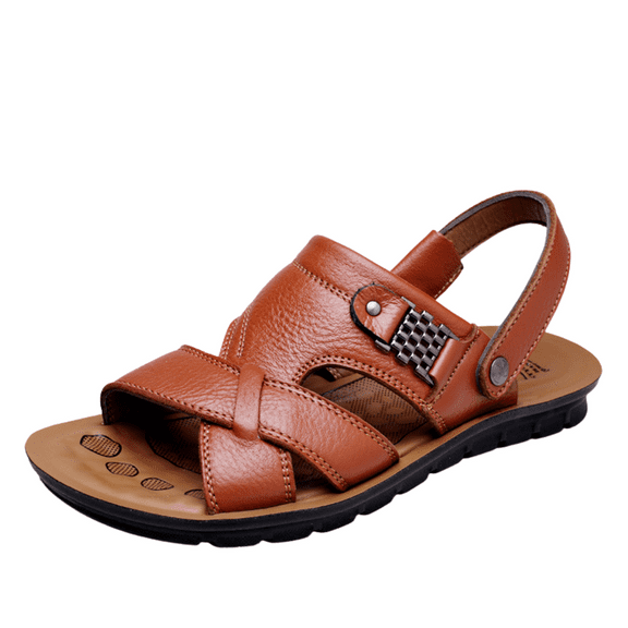 CHICVOMEY Men's Sandals Premium Genuine Leather Summer Sandals for Men with Massage Footbed Slip-Resistant Sole Comfortable Outdoor Casual Slide Sandals