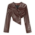 thumbnail image 6 of Uootdi Cropped Leather Jacket for Women Vintage Style Motorcycle Bomber Jacket Faux Leather Lapel Neck Button Down PU Long Sleeve Coats Fall Going Out Jackets, 6 of 7