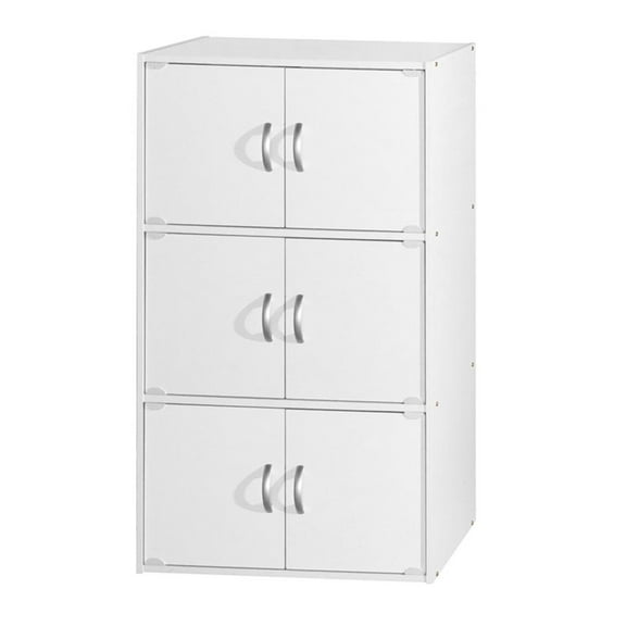 Pemberly Row 3 Shelf 6 Door Multi-Purpose Wooden Bookcase in White Finish