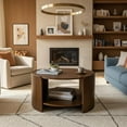 thumbnail image 5 of Guyou Wood Coffee Table, 31.5" Round Coffee Table with Storage Shelf Mid Century Modern Center Table for Living Room Apartment, Walnut Color, 5 of 7
