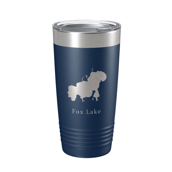 Fox Lake Map Tumbler Travel Mug Insulated Laser Engraved Coffee Cup Illinois 20 oz Navy Blue