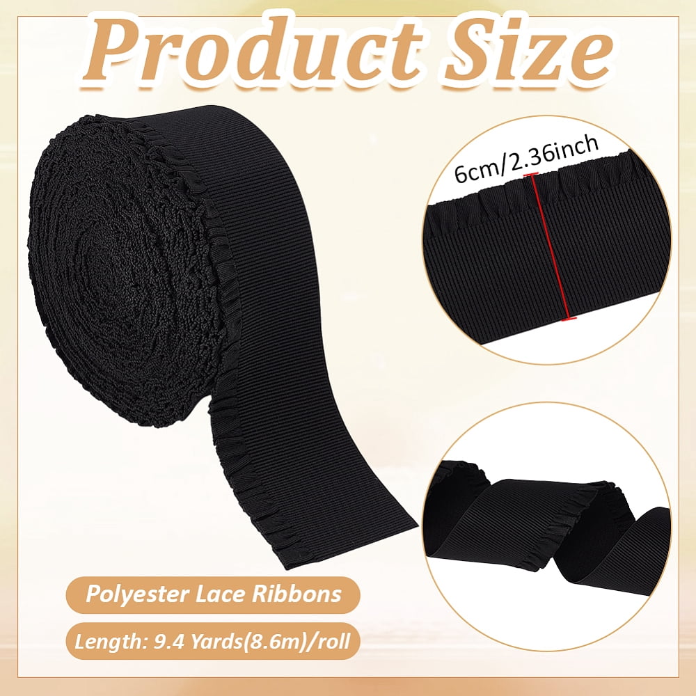 9.4 Yards Polyester Lace Ribbons Garment Accessory Black 2-3/8 inch(60mm) for DIY