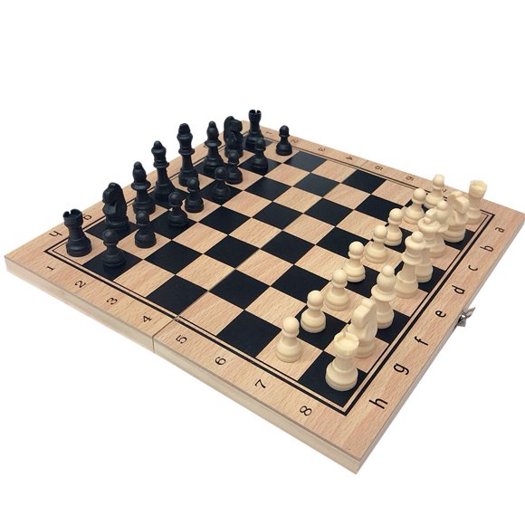 Lubelski 3 in 1 Folding Wooden Chess Checkers Backgammon Board Desktop Game Puzzle Toy