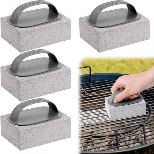 4-Pack Handheld Pool Cleaning Blocks, Pumice Stone Scrubbers with Handles, Safe for Tile and Grout, Effective Scouring Tools for Swimming Pool Maintenance
