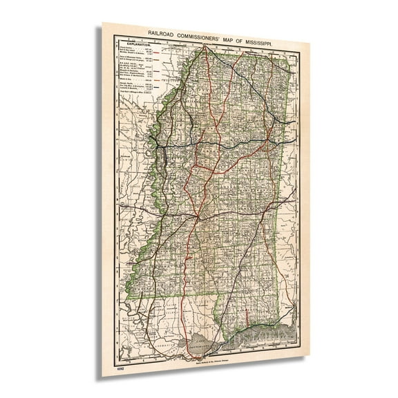 1888 Wall Map of Mississippi - Mississippi Vintage Map - Mississippi Wall Art - Mississippi State Poster - Mississippi Wall Decor - Vintage Mississippi Map