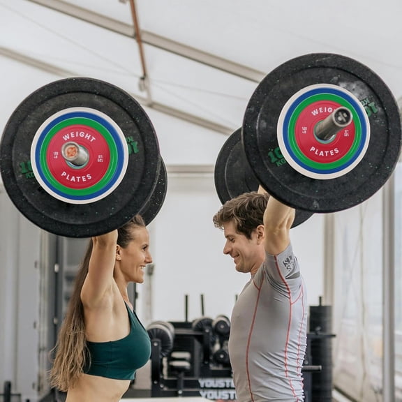 5 LB Set of 2 Rubber Weight Plates for Strength Training, Home Gym, and Olympic Barbell Compatibility