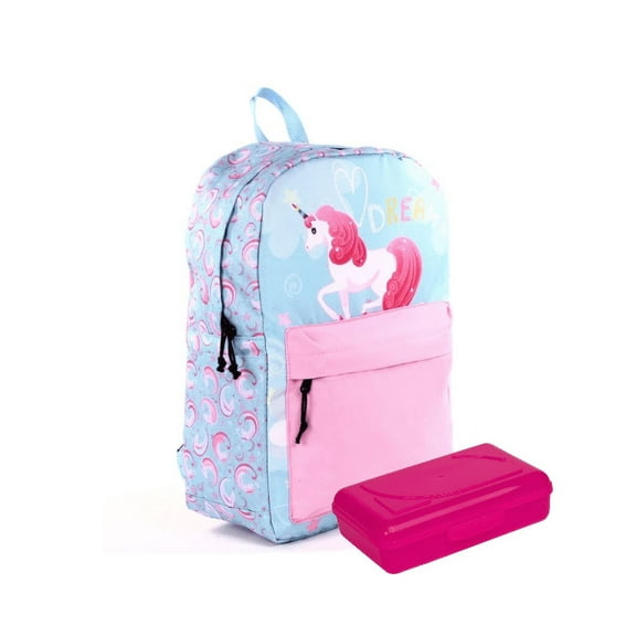 Rainbow Unicorns Backpack 16 " with Pencil case box.