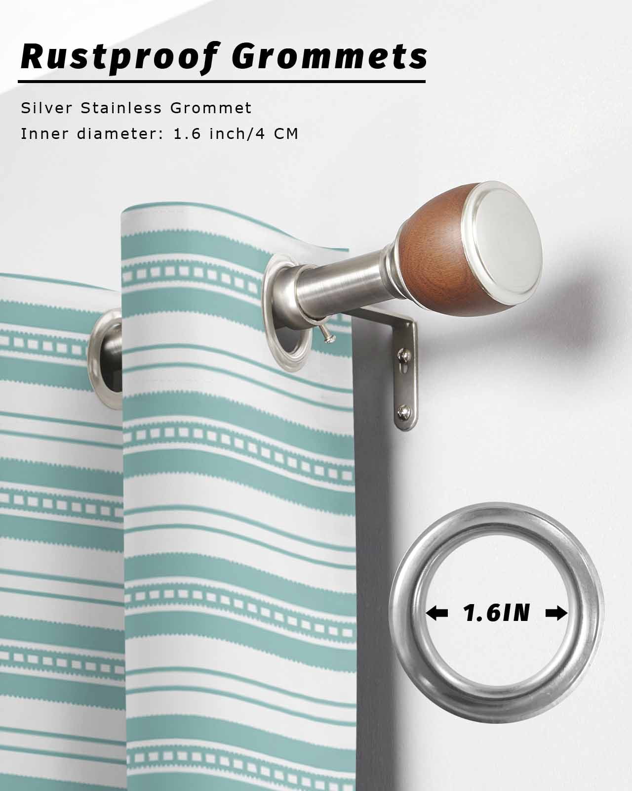 nqOlkjepod Outdoor Curtains for Patio Waterproof, Boho Turquoise Stripe Outdoor Privacy Panels Grommet, Abstract Geometric White Minimalist Blackout Outside Curtains for Porch 54"x108", 2 Panels