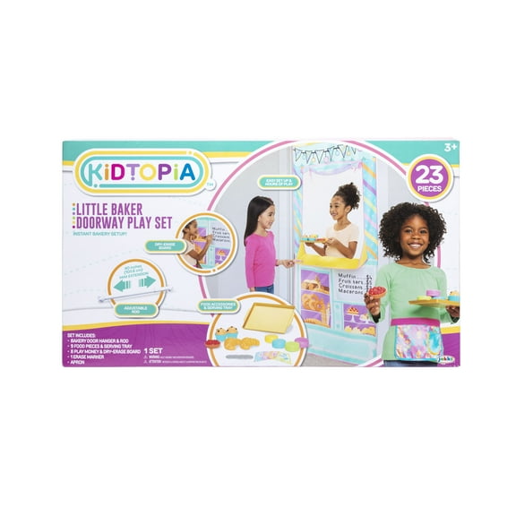 Kidtopia Little Baker Doorway Play Set with 23  Play Pieces & Tent Curtain, 3  Years