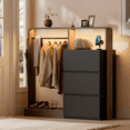 thumbnail image 3 of Laintene Dresser for Bedroom with Hanging Closet, 3 Drawers Dresser with LED Lights & Charging Station, 3-in-1 Wooden Storage Chest of Drawers for Bedroom, Black & Brown, 3 of 10