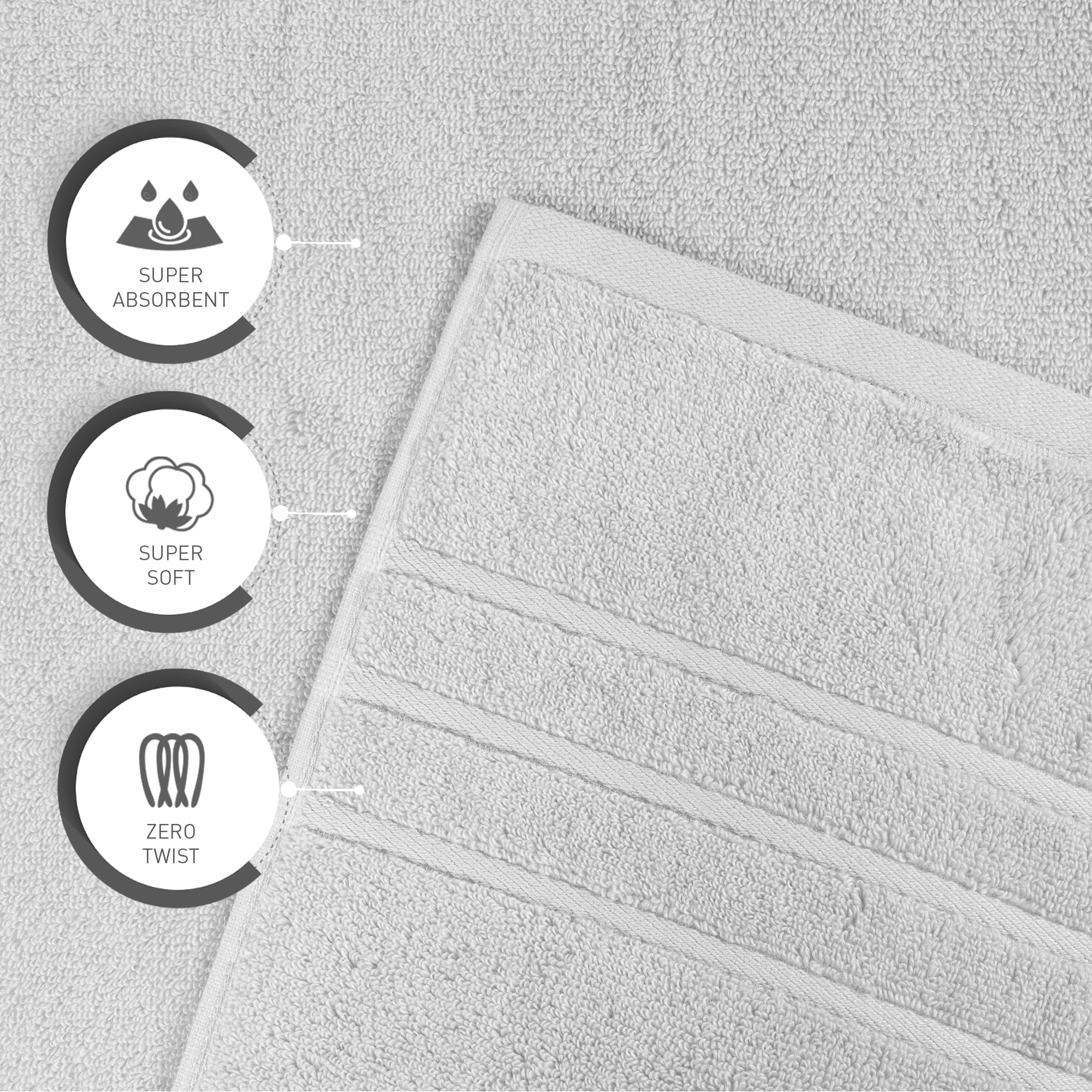 Everyday Home by Trident Eco Twist 2 Piece Bath Towel Set, Cotton and Viscose from Bamboo towel, Plush, Absorbent, Bathroom Towels, Silver