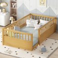 thumbnail image 2 of Netrum Twin Floor Bed Frame with Fence,Montessori Wooden Floor Twin Size Beds with Safety Guardrails for Bedroom,Mattress not included,Natural, 2 of 8