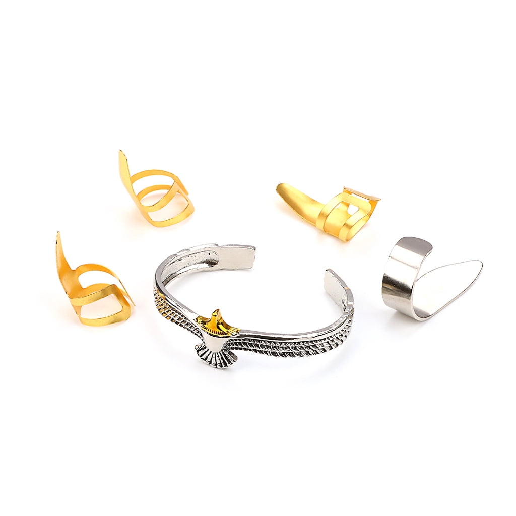 1Set Stainless Steel Guitar Finger Picks with Eagle Cuff Bracelet for Men and Women