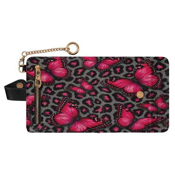 DIXRUYEE Butterfly Print RFID Blocking Womens PU Leather Wallet Small Foldable Card Holder Purse with Coin Zipper Pocket & Detachable Chain Wristlet