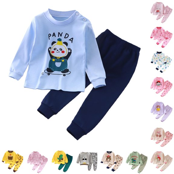 Weebloom Pajamas For Baby Girls Soft Long Sleeve Kids Outfit For Toddler Girls Sleepwear Nightwear Pjs Loungewear Blue 12-24 Months