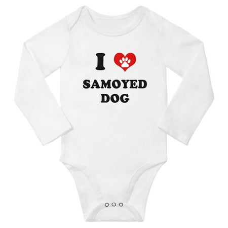 

I Heart Samoyed Dog Cute Baby Long Rompers (White 6-12 Months)