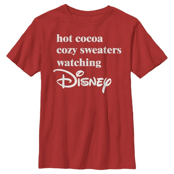 Boy's Disney Hot Cocoa and Cozy Sweaters  Graphic Tee Red Medium
