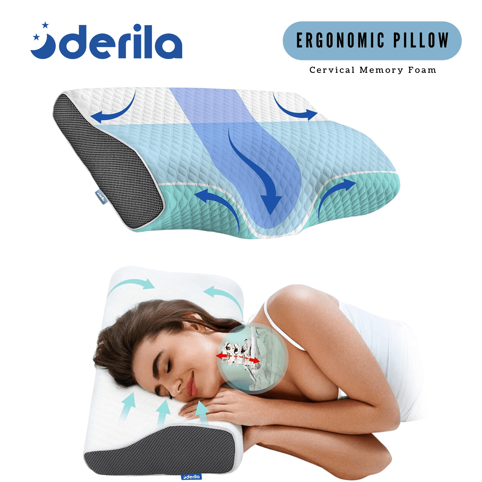 Derila Cervical Memory Foam Pillow (King SizeWhite ) Neck,Shoulder Pain Relief Improves