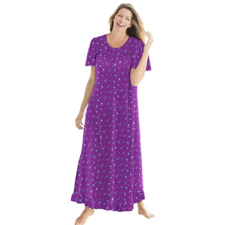 

Dreams & Co. Women s Plus Size Petite Long Floral Print Cotton Gown Pajamas